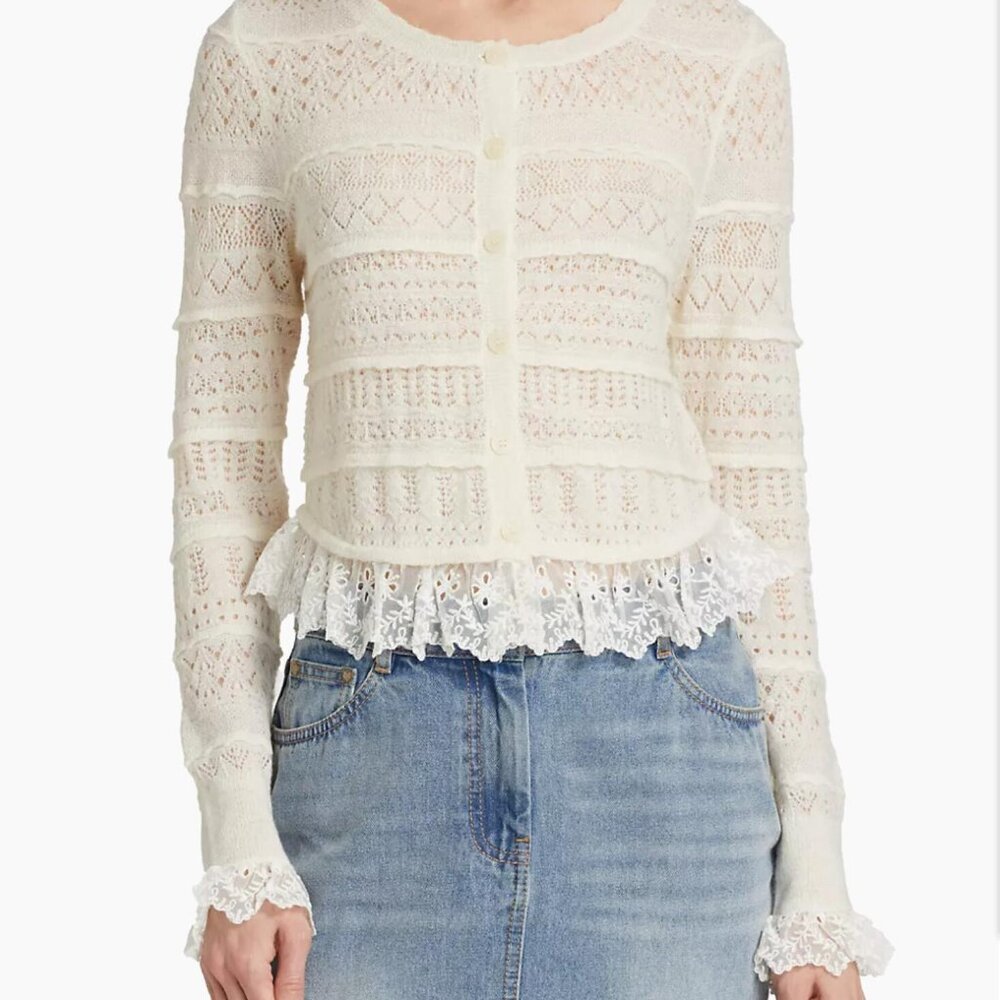 LoveShackFancy Norden Lace Wool Cardigan in Cream Brand new With Tag NWT